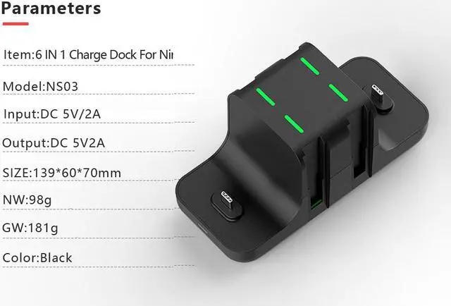 Alt view image 2 of 7 - 6 in 1 Charger station for Nintendo Swith with 4 Joy-Cons and 2 pro Controllers Charging docking station