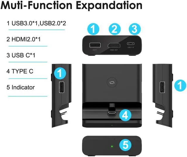 Alt view image 4 of 6 - Game Dock for Nintendo Switch with 5 extend port 30w PD charging 4k HDMI-compatible video outputting 3*USB PORT USB C HUB