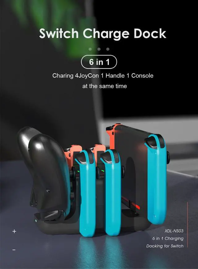 Alt view image 4 of 7 - 6 in 1 Charger station for Nintendo Swith with 4 Joy-Cons and 2 pro Controllers Charging docking station