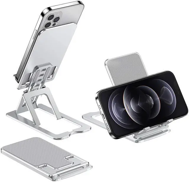 Alt view image 2 of 7 - Cell Phone Stand Adjustable Foldable Aluminum Desktop Phone Holder Compatible with iPhone Samsung Galaxy All Smartphones