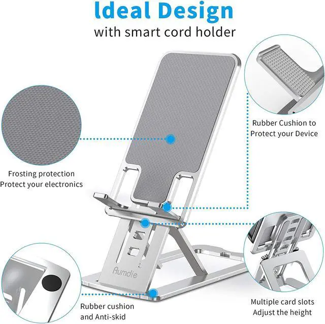 Alt view image 6 of 6 - Adjustable Cell Phone Stand, Foldable Cellphone Stand, Aluminum Desktop Phone Holder Compatible with iPhone 12, 11, Xs Pro Max, 8/7 Plus, Samsung Galaxy, All Smartphones(4-12 inches)