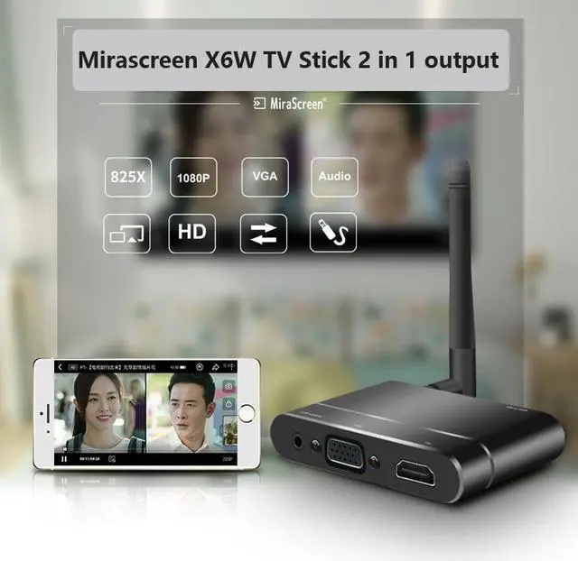 Main image of MiraScreen TV stick 3 in 1 HDMI+VGA+AV Wireless full HD 1080P Display Dongle Receiver WiFi Miracast Airplay DLNA X6W