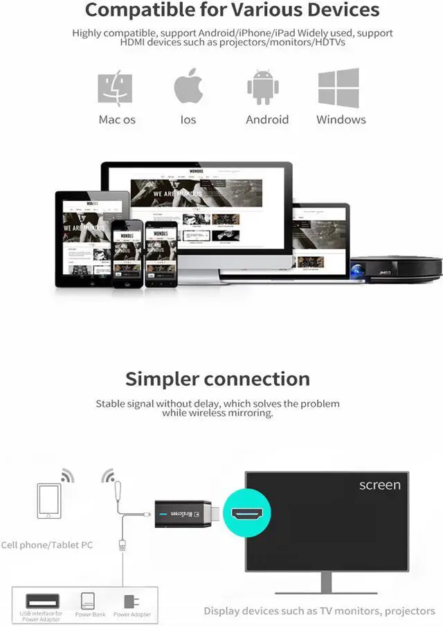 Alt view image 4 of 6 - Wireless HDMI-compatible Video Transmitter & Receiver Extender Display Adapter Dongle D8 for TV Monitor Projector switch PC