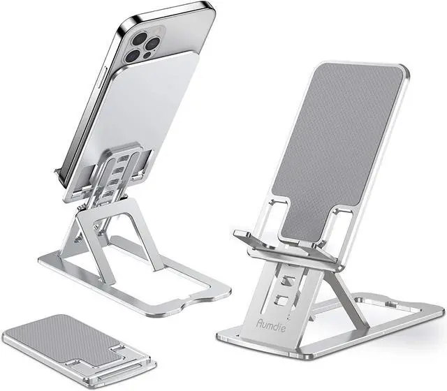 Main image of Adjustable Cell Phone Stand, Foldable Cellphone Stand, Aluminum Desktop Phone Holder Compatible with iPhone 12, 11, Xs Pro Max, 8/7 Plus, Samsung Galaxy, All Smartphones(4-12 inches)