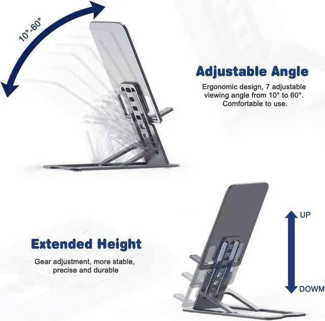 Alt view image 3 of 6 - Adjustable Cell Phone Stand, Foldable Cellphone Stand, Aluminum Desktop Phone Holder Compatible with iPhone 12, 11, Xs Pro Max, 8/7 Plus, Samsung Galaxy, All Smartphones(4-12 inches)