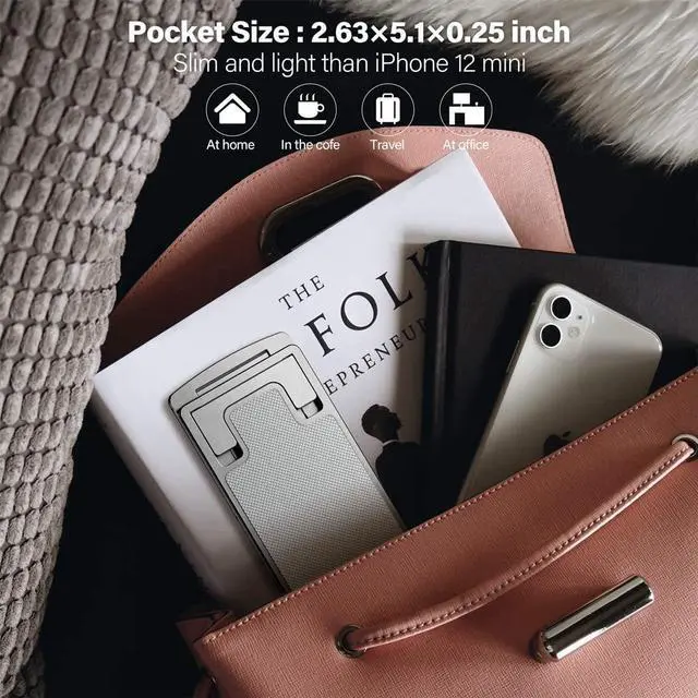 Alt view image 5 of 6 - Adjustable Cell Phone Stand, Foldable Cellphone Stand, Aluminum Desktop Phone Holder Compatible with iPhone 12, 11, Xs Pro Max, 8/7 Plus, Samsung Galaxy, All Smartphones(4-12 inches)