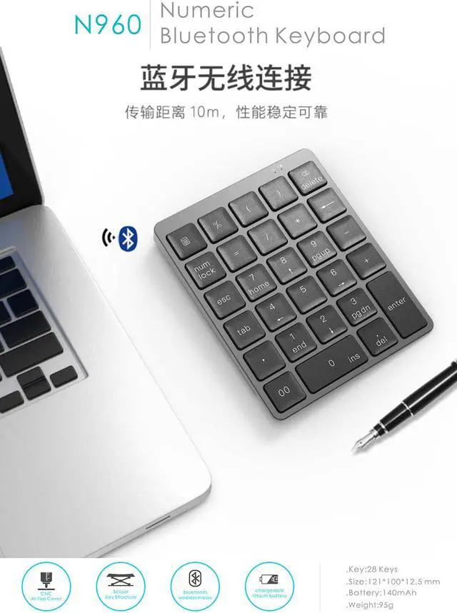Alt view image 6 of 6 - 28key Wirelss Keyboard Bluetooth keypad for Macbook Pro Matebook XIAOMI laptop