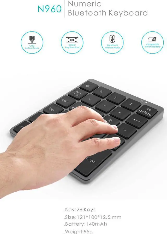 Alt view image 5 of 6 - 28key Wirelss Keyboard Bluetooth keypad for Macbook Pro Matebook XIAOMI laptop