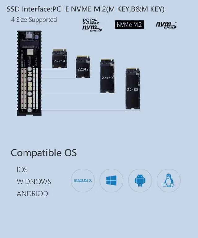 Alt view image 6 of 7 - EZCAST NVME M.2 case M.2 to USB Type C 3.1 SSD Adapter for NVME SATA M KEY M/B Key Pcie Nvme m.2 ssd Enclosure