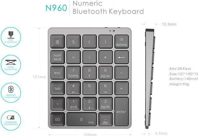 Main image of 28key Wirelss Keyboard Bluetooth keypad for Macbook Pro Matebook XIAOMI laptop