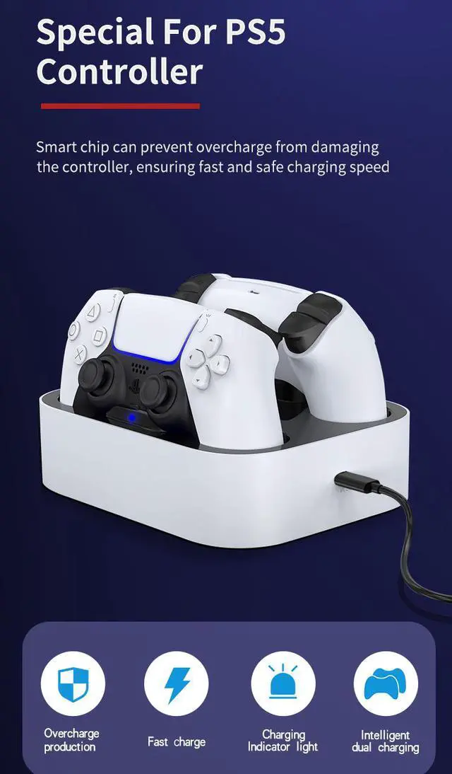 Alt view image 5 of 7 - Ps5 Dual Sense Controller Charger Fast Charging Station LED Indicator Stand For Playstation Ps5 Dualsense Charging Station