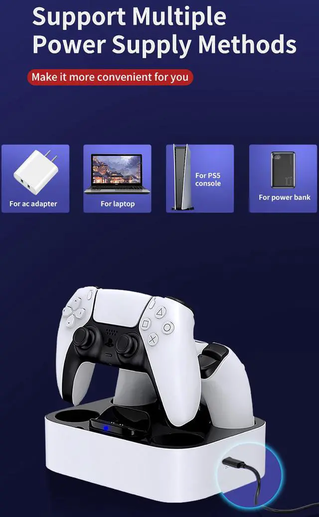Alt view image 7 of 7 - Ps5 Dual Sense Controller Charger Fast Charging Station LED Indicator Stand For Playstation Ps5 Dualsense Charging Station