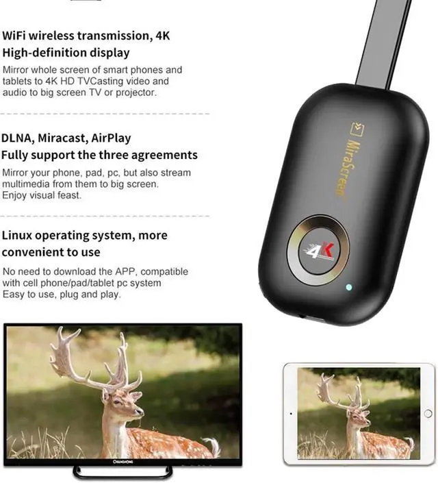 Alt view image 4 of 7 - Mirascreen G9 Plus 2.4G/5G 4K Wireless Wifi Display Dongle Mirroring Miracast Airplay DLNA Receiver for Android iOS