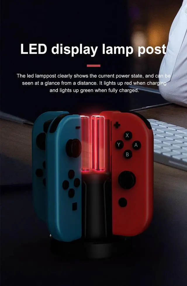 Alt view image 7 of 7 - New Switch Charger Docking Station 4 IN 1 Charging Dock Stand Indicator Lamp Post And Charging Cable For Joystick