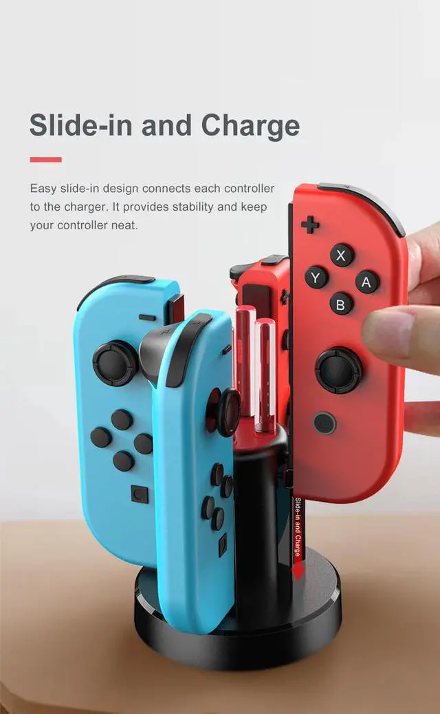 Alt view image 3 of 7 - New Switch Charger Docking Station 4 IN 1 Charging Dock Stand Indicator Lamp Post And Charging Cable For Joystick