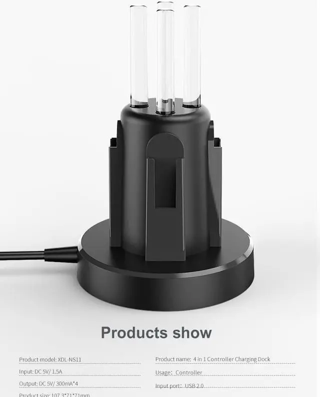 Alt view image 5 of 7 - New Switch Charger Docking Station 4 IN 1 Charging Dock Stand Indicator Lamp Post And Charging Cable For Joystick