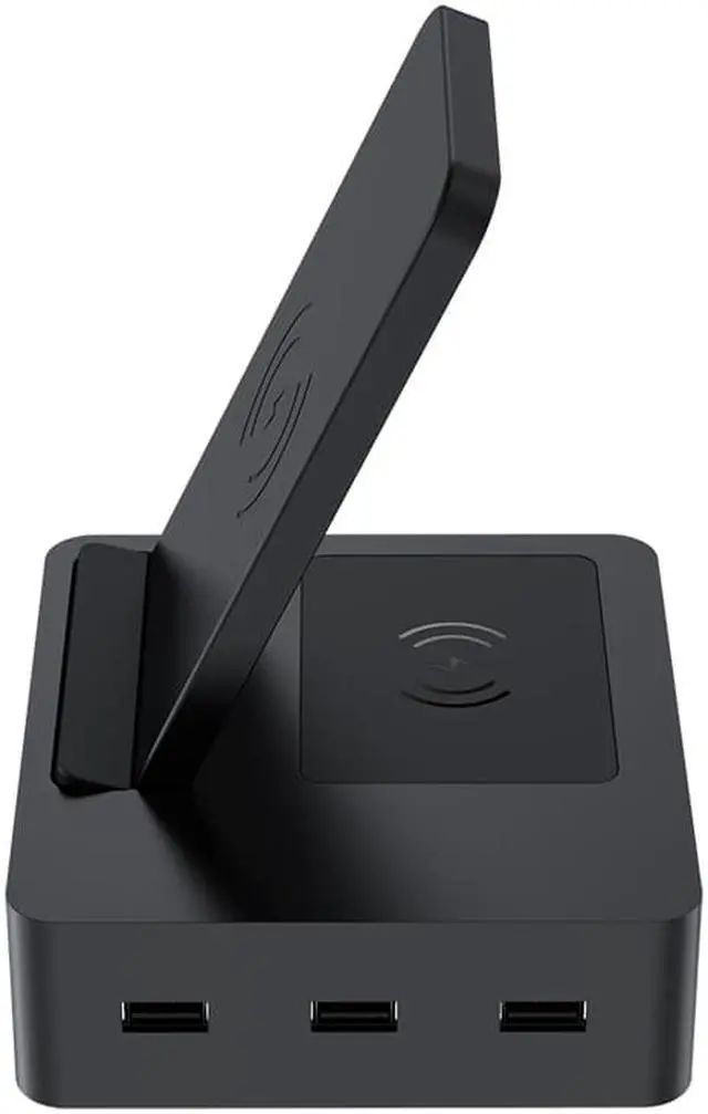 Alt view image 6 of 6 - Multiport 6 In 1 Multi-Device Built-in AC Adapter Smart Phone Fast Charger Qi Wireless Charging Stand Station For iPhone