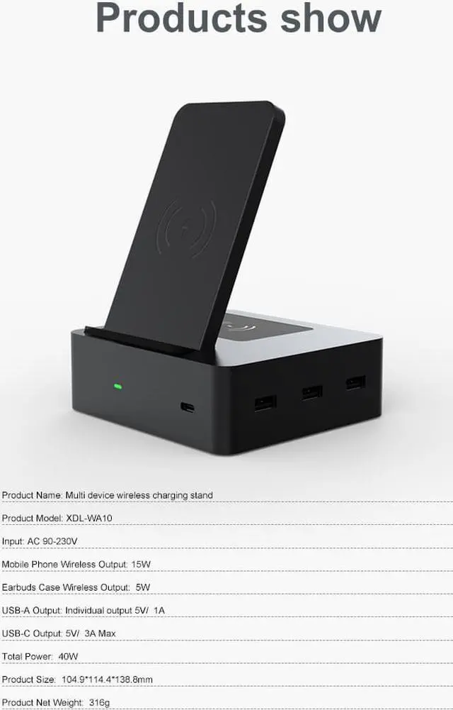 Alt view image 2 of 6 - Multiport 6 In 1 Multi-Device Built-in AC Adapter Smart Phone Fast Charger Qi Wireless Charging Stand Station For iPhone