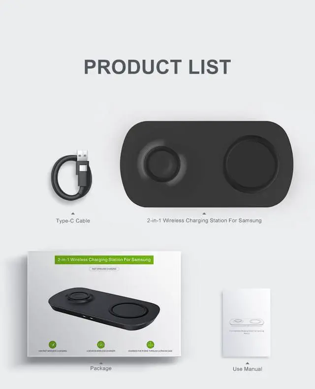 Alt view image 2 of 7 - 2 In 1 Fast Wireless Charging Station Pad Wireless Charger Compatible with Samsung Watch