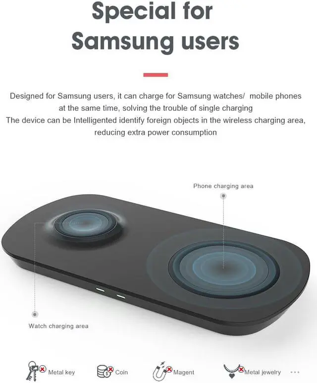 Alt view image 6 of 7 - 2 In 1 Fast Wireless Charging Station Pad Wireless Charger Compatible with Samsung Watch