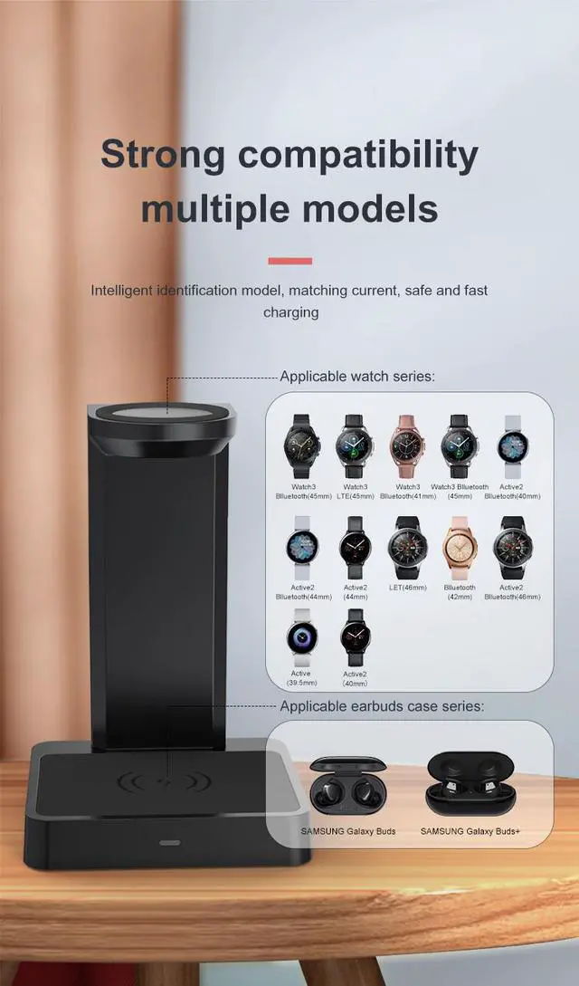 Alt view image 2 of 6 - 2 in 1 Wireless Charger Watch Charger Magnetic Multifunctional Charging For Airpods And Samsung Buds Series