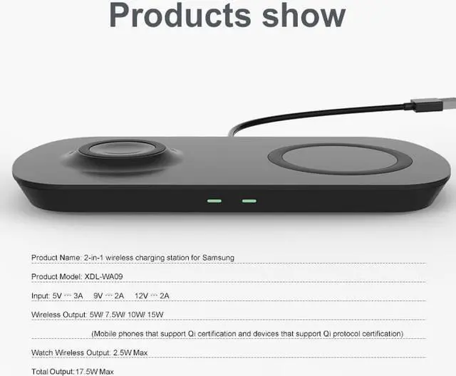 Alt view image 4 of 7 - 2 In 1 Fast Wireless Charging Station Pad Wireless Charger Compatible with Samsung Watch