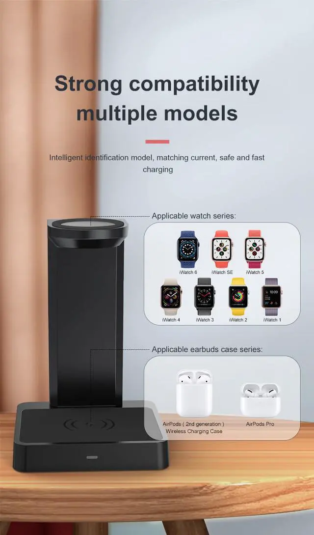 Alt view image 3 of 7 - 2 in 1 Wireless Charger watch wireless charger stand for apple iWatch 1 2 3 4 5 6 SE