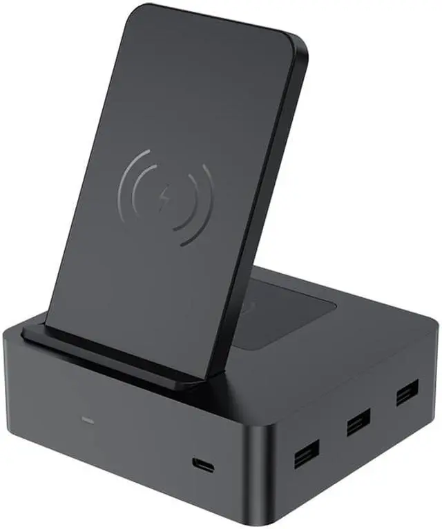 Alt view image 3 of 6 - Multiport 6 In 1 Multi-Device Built-in AC Adapter Smart Phone Fast Charger Qi Wireless Charging Stand Station For iPhone