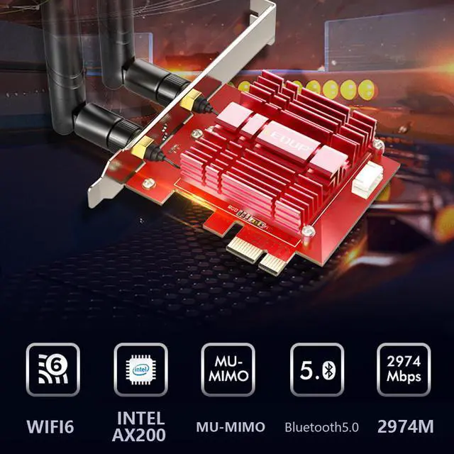 Alt view image 2 of 7 - 3000Mbps WiFi 6 Networkd Card PCI-E AXG200 Wireless WiFi Adapter 2.4+5G Dualband WIFI Adapter