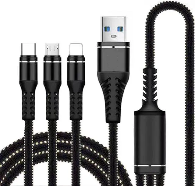 Main image of 4ft 5A Multi USB Charging Cable Nylon 3 in 1 Fast Charger Cord Universal Charger Cord Type C Micro USB Connector Compatible with Cell Phone Tablets