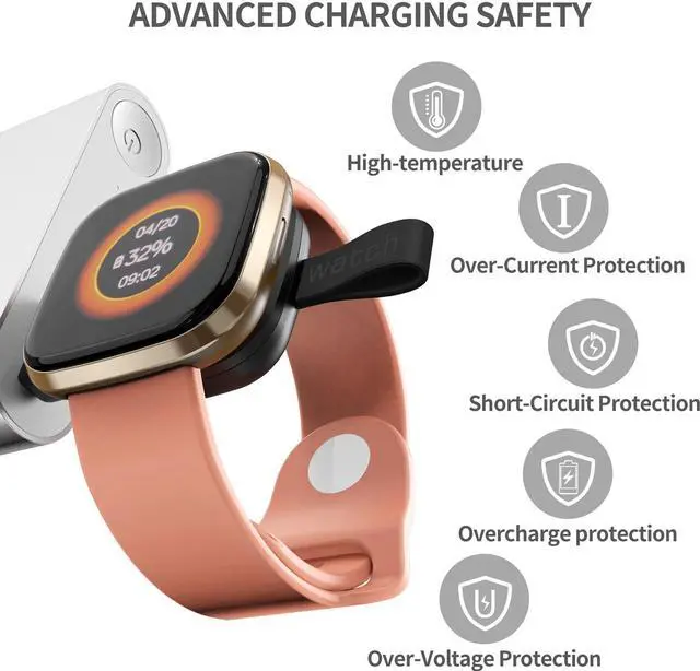 Alt view image 5 of 7 - USB Charger for Fitbit Versa 3/Ftbit Sense Black Color Light Weight Travel Cordless Smartwatch Charger