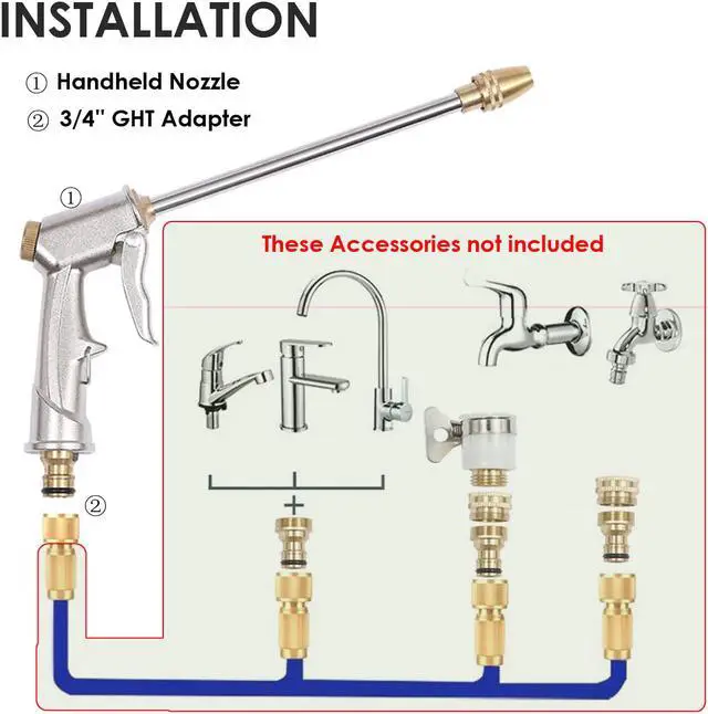 Alt view image 4 of 7 - DIDA Garden Hose Nozzle Heavy Duty, High Pressure Hose Sprayer, Standard Spray Nozzle for Hose with 4 Watering Patterns, Nozzle for Garden, Plants, Patio, Lawn, Car Washing