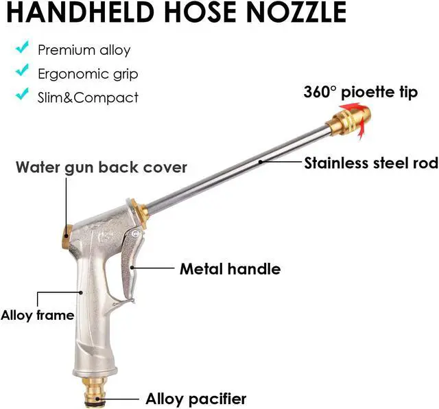 Alt view image 7 of 7 - DIDA Garden Hose Nozzle Heavy Duty, High Pressure Hose Sprayer, Standard Spray Nozzle for Hose with 4 Watering Patterns, Nozzle for Garden, Plants, Patio, Lawn, Car Washing