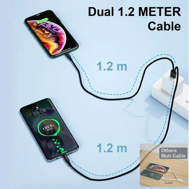 Alt view image 2 of 5 - Multi Charging Cable Dual Type C 5A Dual 1.2meters Cable Multi USB Cable USB Charging Cable Nylon Braided Dual USB C Charger Cable for Cell Phones and More