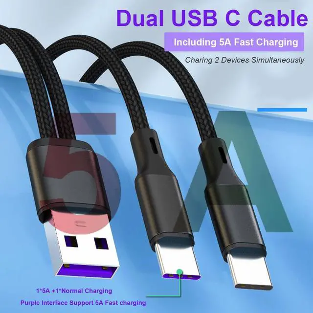 Alt view image 3 of 5 - Multi Charging Cable Dual Type C 5A Dual 1.2meters Cable Multi USB Cable USB Charging Cable Nylon Braided Dual USB C Charger Cable for Cell Phones and More