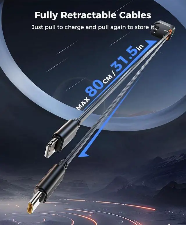 Alt view image 6 of 7 - Retractable Car Charger, 4 in1 Fast Car Phone Charger 60W, Retractable Cables and 2 USB Ports Car Charger Adapter, Compatible with iPhone 14 Pro Max/13/12/11/iPad, Galaxy S23/ S22/S10, Google Apricot