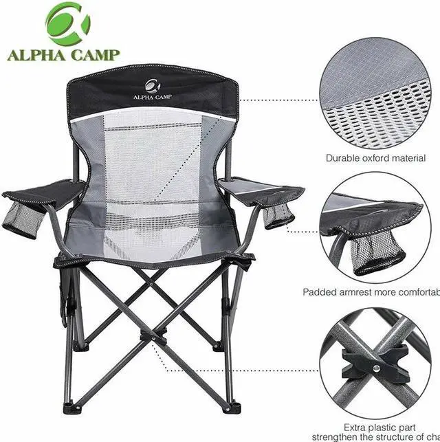 Alt view image 5 of 7 - Portable Folding oversize  Camping Chair Support 330 LBS Padded Thicken Arm Chair with Cup Holder and Carry Bag for Camp, Fishing, Hiking