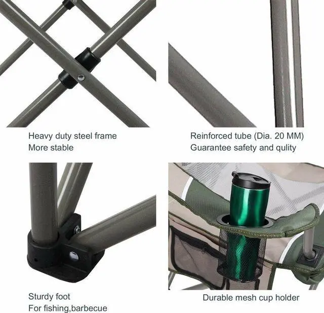 Alt view image 6 of 7 - Portable Folding oversize  Camping Chair Support 330 LBS Padded Thicken Arm Chair with Cup Holder and Carry Bag for Camp, Fishing, Hiking