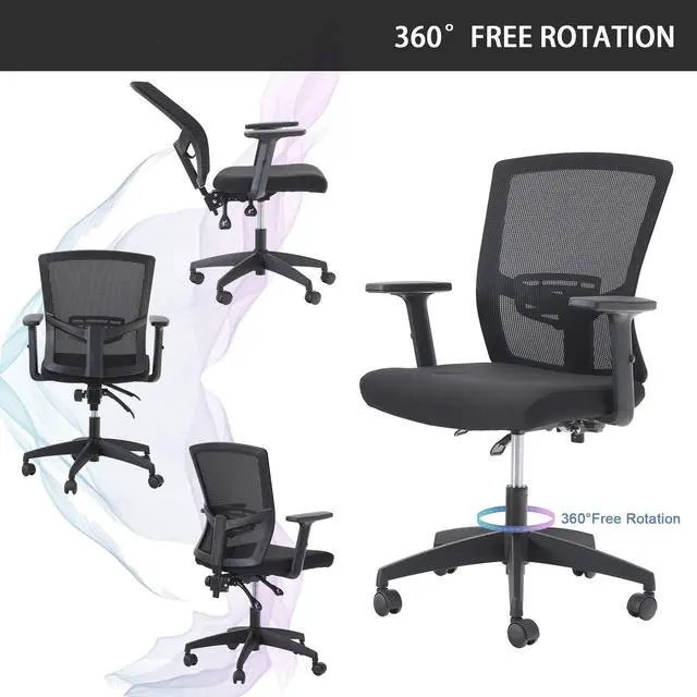 Alt view image 3 of 7 - Ergonomic Home Office Desk Chair High Back, Modern 360° Swivel Executive Computer Chair with Height Adjustable Armrests, Lumbar Support, Breathable Mesh Back, Black - 1 Pack, Load Capacity: 300 lbs