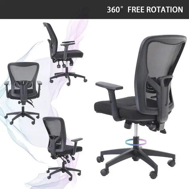 Alt view image 3 of 7 - Ergonomic Home Office Desk Chair High Back, Modern 360° Swivel Executive Computer Chair with Height Adjustable Armrests, Lumbar Support, Breathable Mesh Back, Black - 1 Pack, Load Capacity: 300 lbs