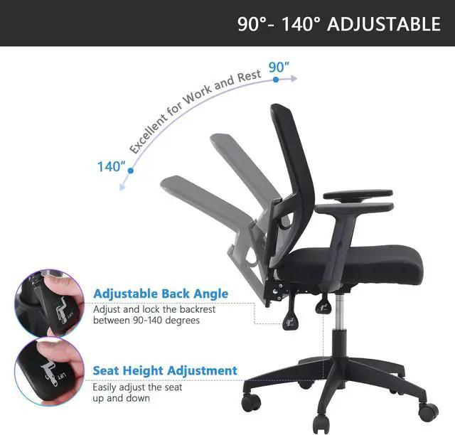 Alt view image 6 of 7 - Ergonomic Home Office Desk Chair High Back, Modern 360° Swivel Executive Computer Chair with Height Adjustable Armrests, Lumbar Support, Breathable Mesh Back, Black - 1 Pack, Load Capacity: 300 lbs