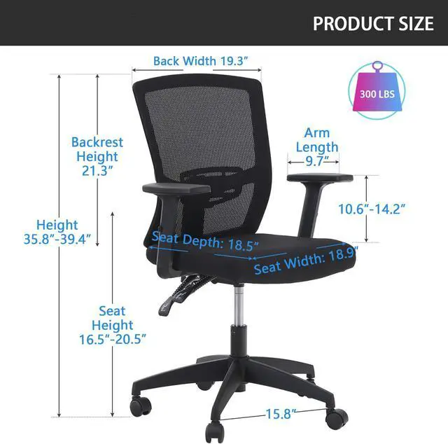 Alt view image 7 of 7 - Ergonomic Home Office Desk Chair High Back, Modern 360° Swivel Executive Computer Chair with Height Adjustable Armrests, Lumbar Support, Breathable Mesh Back, Black - 1 Pack, Load Capacity: 300 lbs