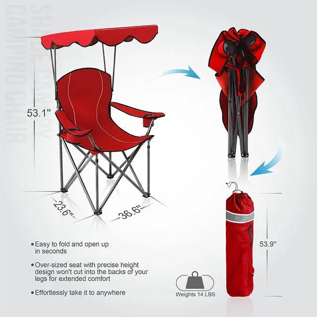 Alt view image 6 of 6 - Heavy Duty Canopy Lounge Chair Sunshade Hiking Travel Chair