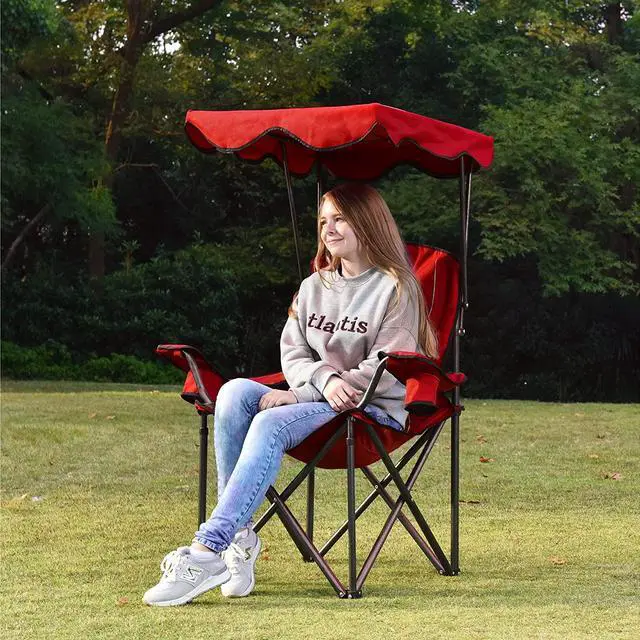 Alt view image 5 of 6 - Heavy Duty Canopy Lounge Chair Sunshade Hiking Travel Chair