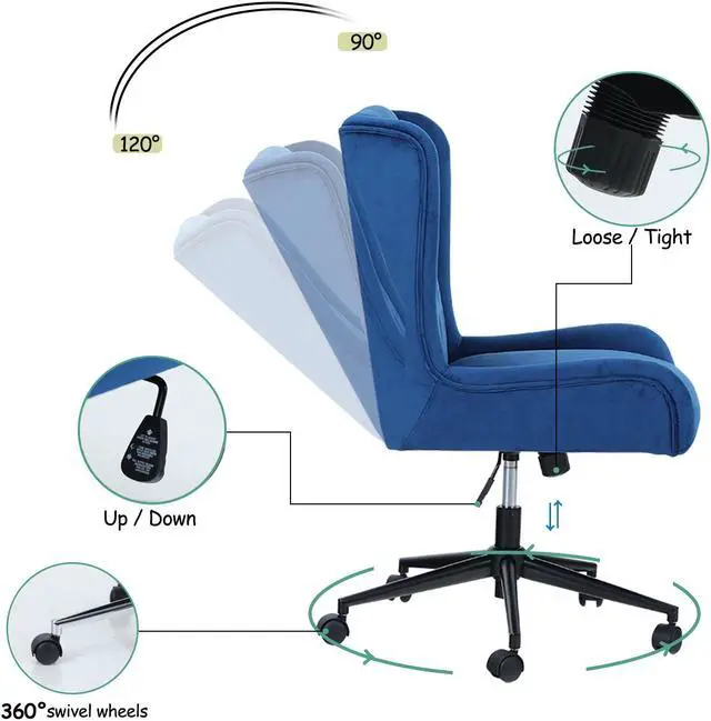 Alt view image 5 of 7 - Home Office Chair Morden Tufted Velvet Living Room Computer Desk Chair Ergonomic Swivel Office Chair Accent Adjustable Mid-Back Executive Task Chair With Armrest Supports 300lbs