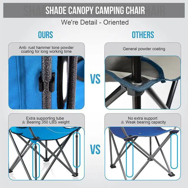 Alt view image 5 of 6 - Camp Chairs with Shade Canopy Chair Folding Camping Recliner