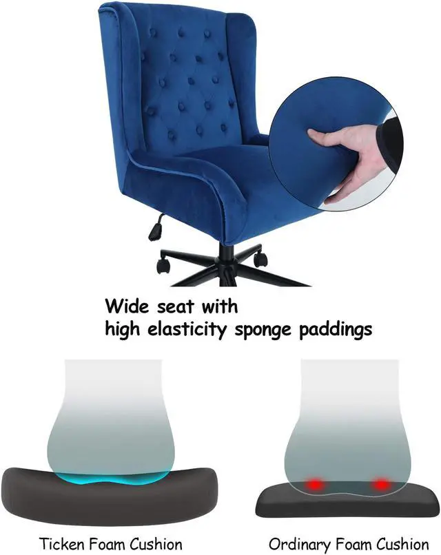 Alt view image 4 of 7 - Home Office Chair Morden Tufted Velvet Living Room Computer Desk Chair Ergonomic Swivel Office Chair Accent Adjustable Mid-Back Executive Task Chair With Armrest Supports 300lbs