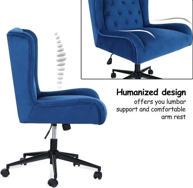 Alt view image 3 of 7 - Home Office Chair Morden Tufted Velvet Living Room Computer Desk Chair Ergonomic Swivel Office Chair Accent Adjustable Mid-Back Executive Task Chair With Armrest Supports 300lbs