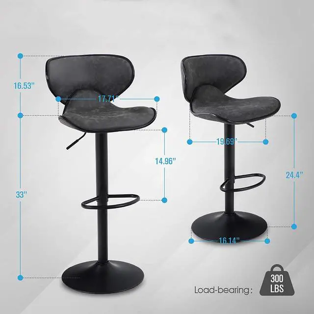 Alt view image 7 of 7 - Bar Stools Set of 2,Adjustable Counter Height Bar Stools with Footrest and Modern Back for Living Room,and Kitchen,PU Leather,350 lbs Capacity