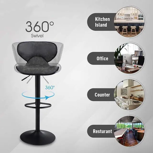 Alt view image 4 of 7 - Bar Stools Set of 2,Adjustable Counter Height Bar Stools with Footrest and Modern Back for Living Room,and Kitchen,PU Leather,350 lbs Capacity
